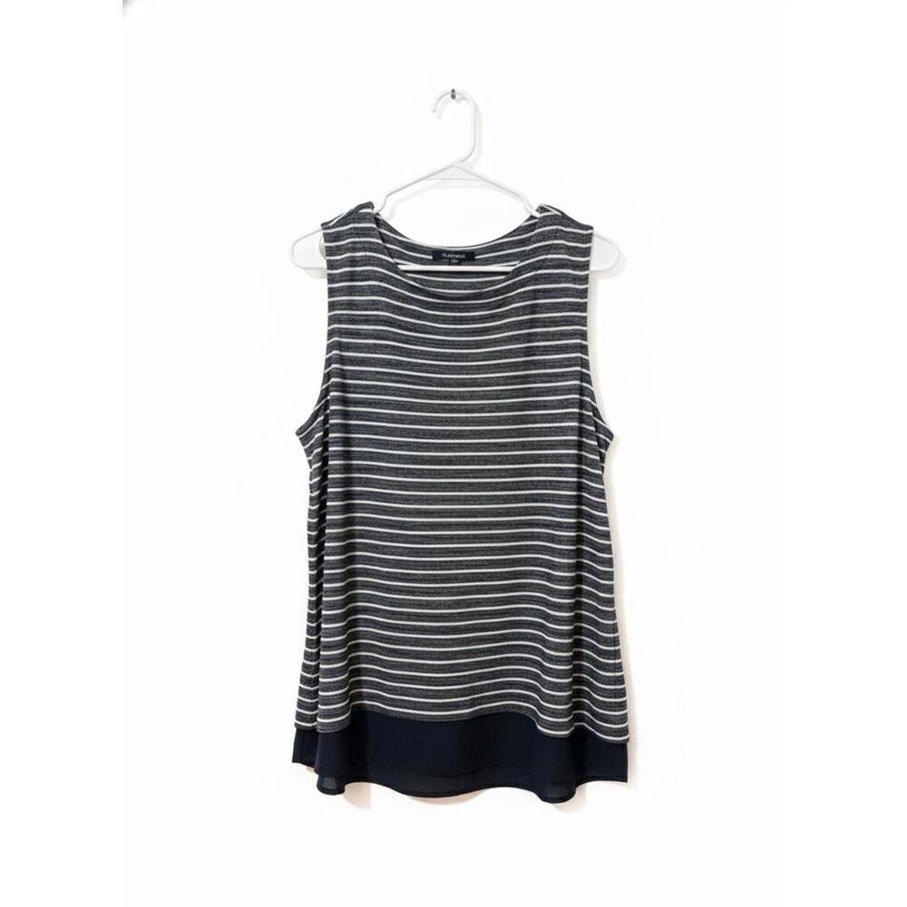 Banana Republic Women’s Navy & White Stripe Tank W/ Chiffon Trim Size XL